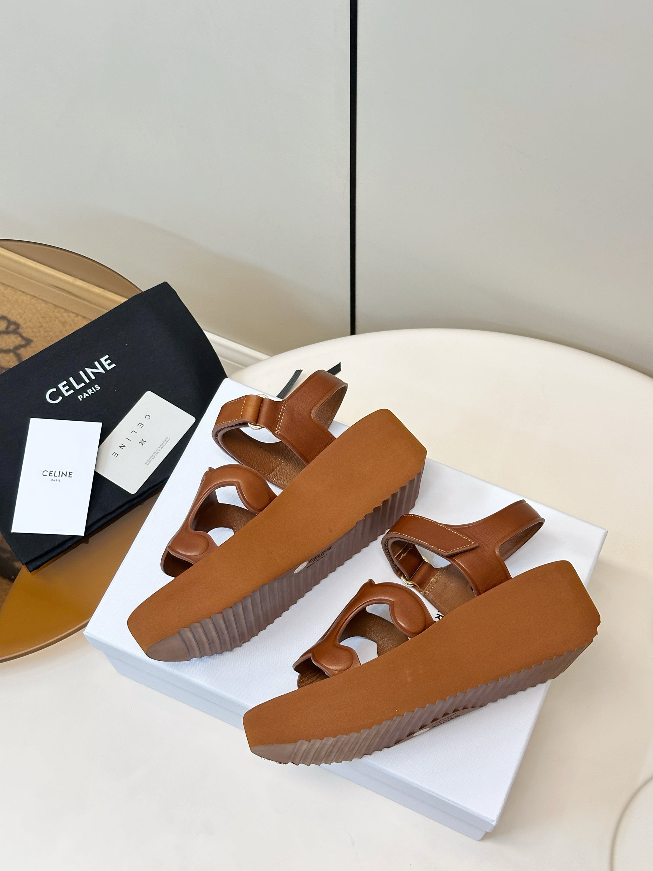 Celine 26 Triomphe Platform Sandals Sheepskin 771077