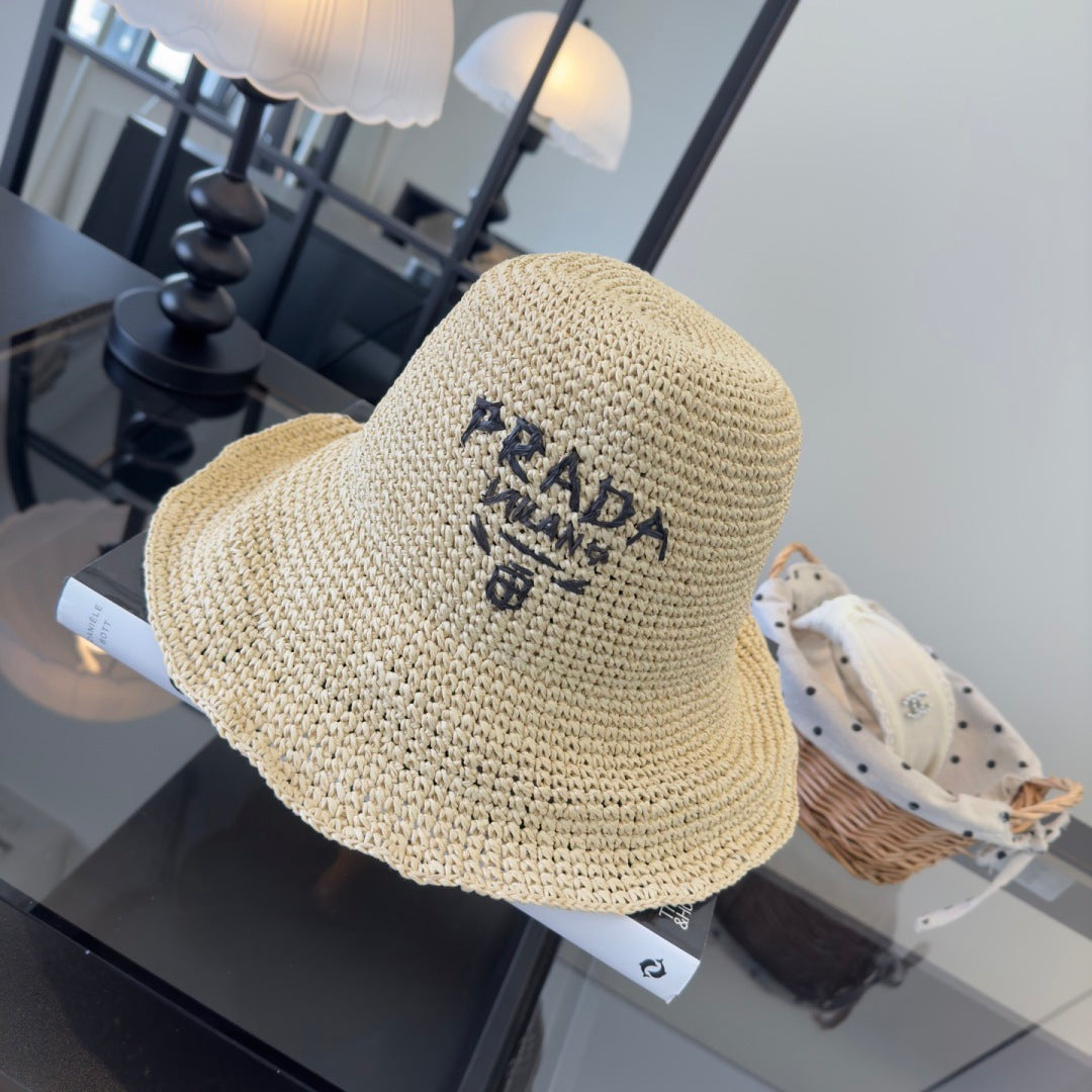 Prada Raffia Crochet Bucket Hat 221088