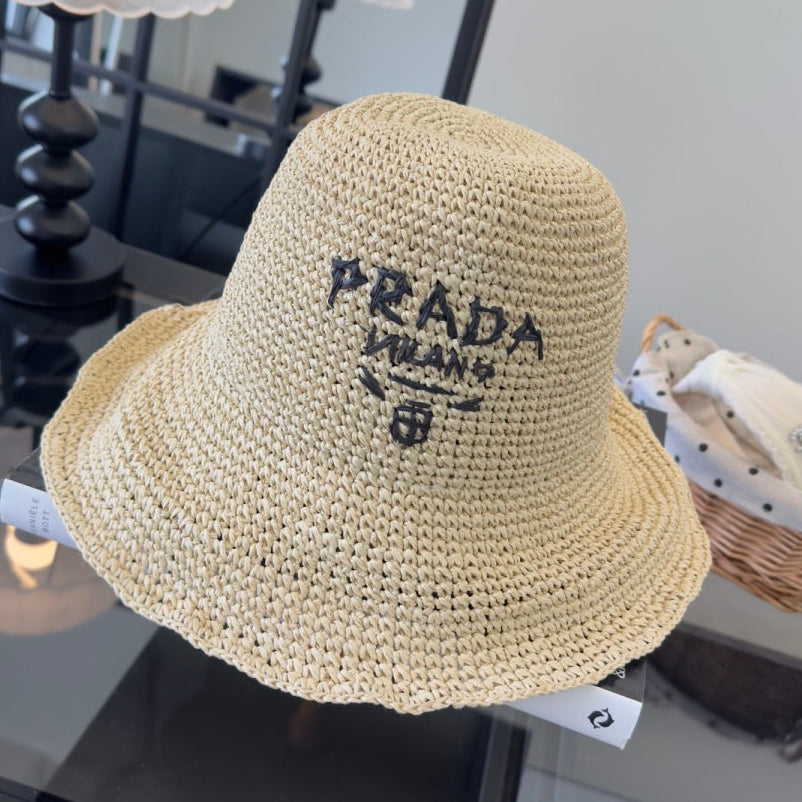 Prada Raffia Crochet Bucket Hat 221088