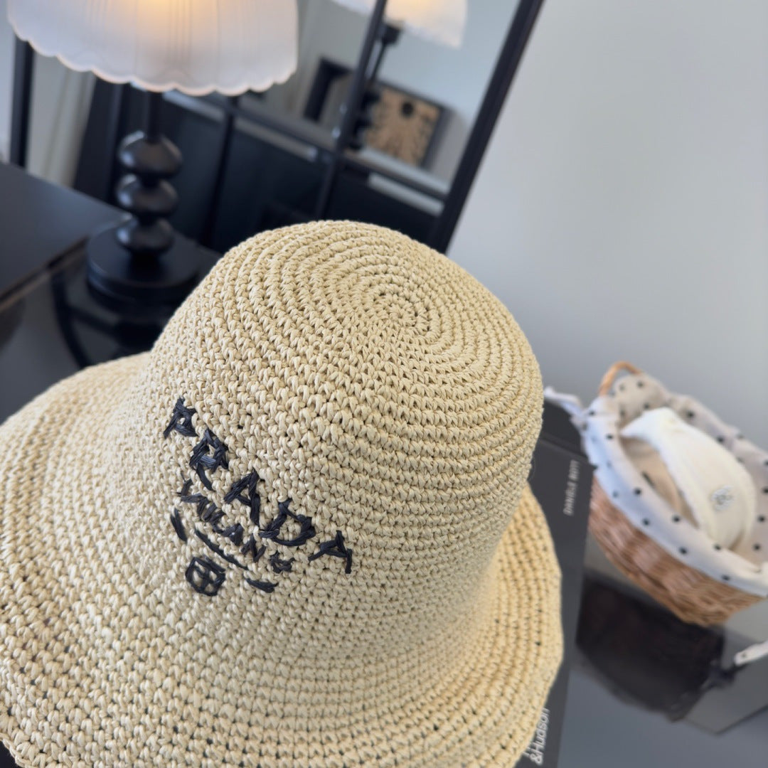 Prada Raffia Crochet Bucket Hat 221088