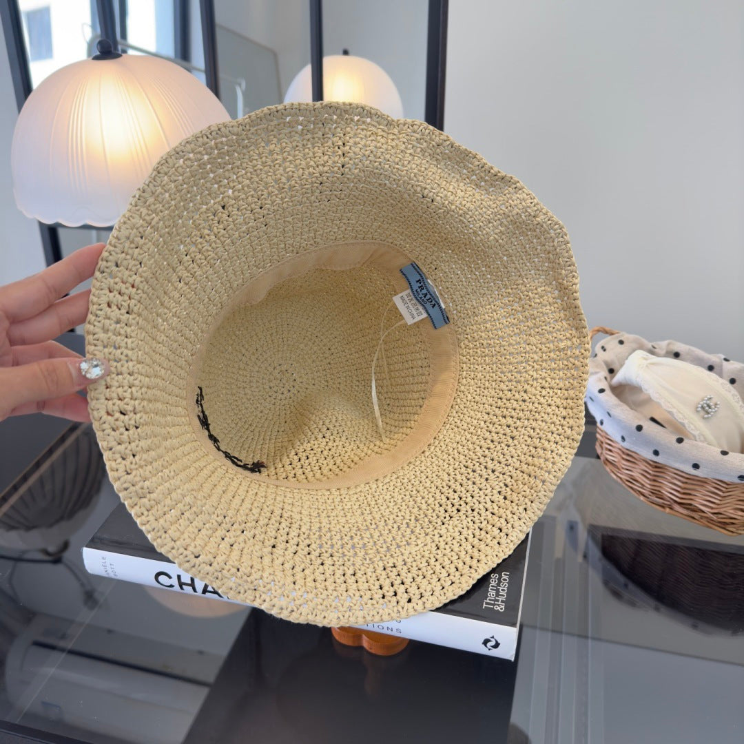 Prada Raffia Crochet Bucket Hat 221088