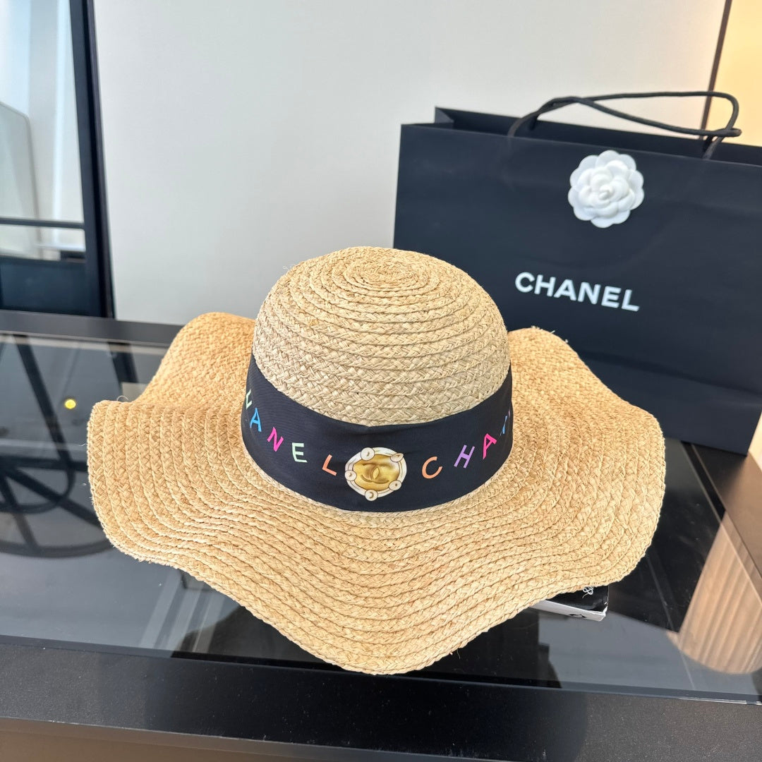 Chanel Straw Hat With Silk Ribbon 323571