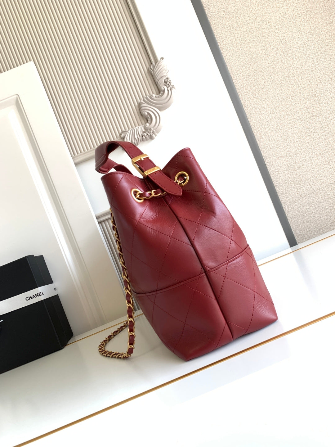 Chanel 2026 Stitched Shopping Bag 36cm Red Calfskin 348239
