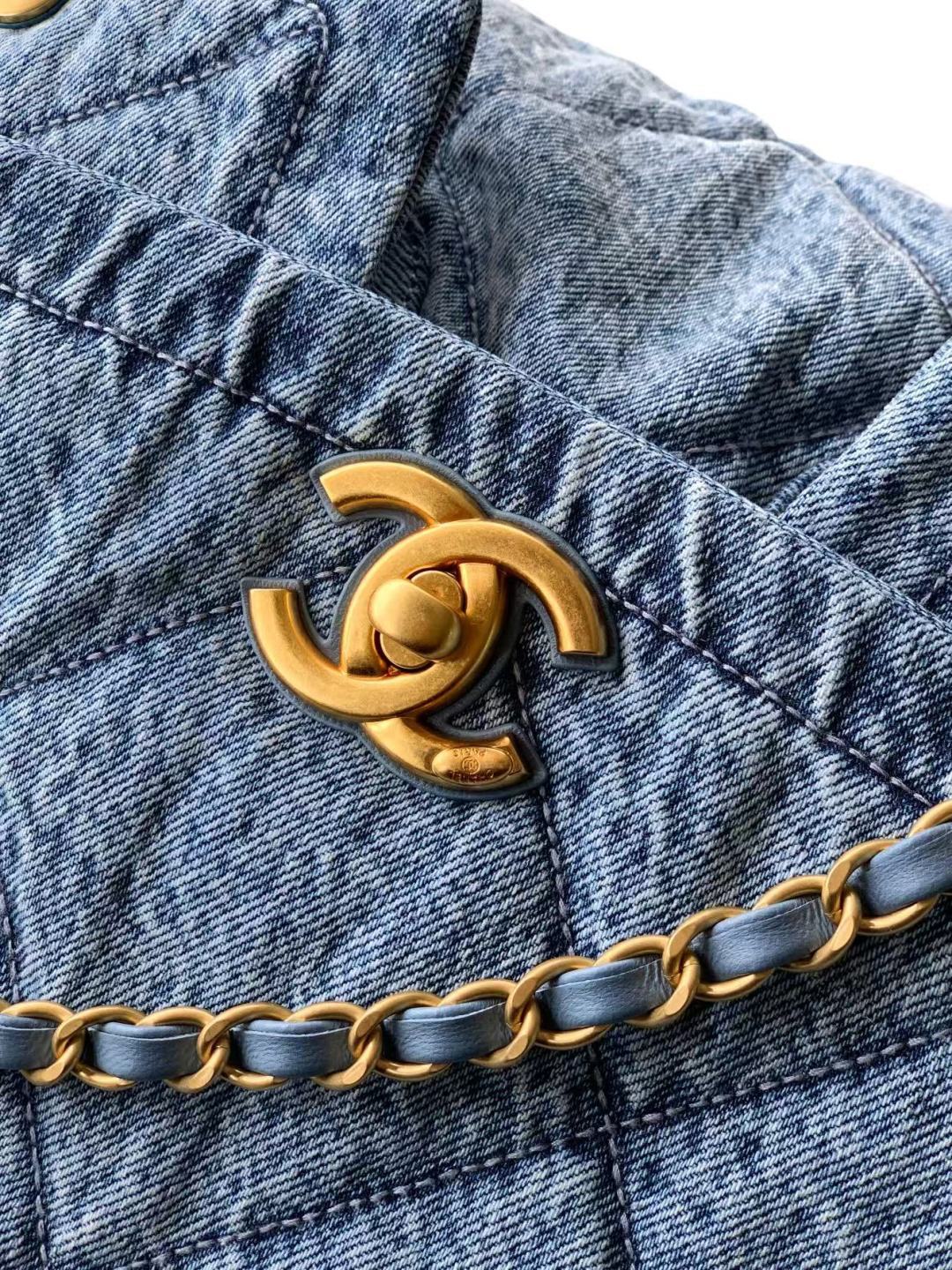 Chanel 2026 Classic Flap Bag 45cm Blue Denim Fabric Gold Hardware