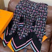 LV Double-Sided Shawl Scarf 135cm Black Pink Colorful Cashmere 968795