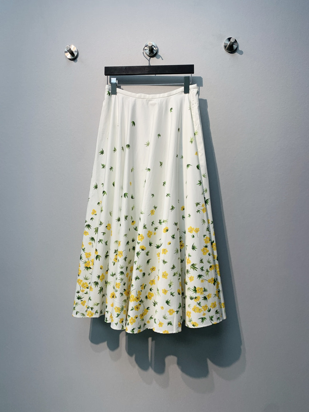 Dior 2026 Floral Print Midi Skirt White Yellow Cotton 395722