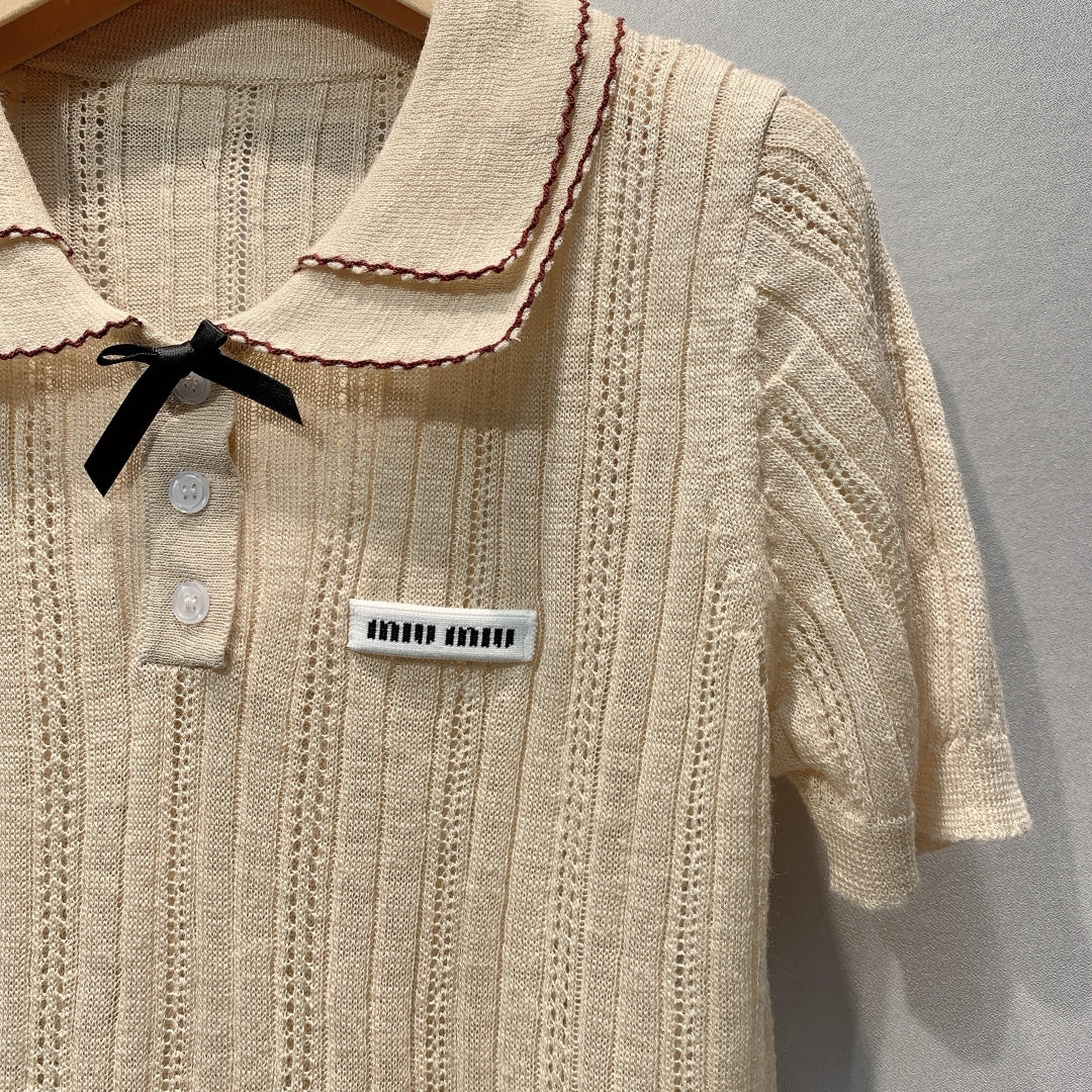 MiuMiu 2026 Polo Shirt Beige Wool 398494