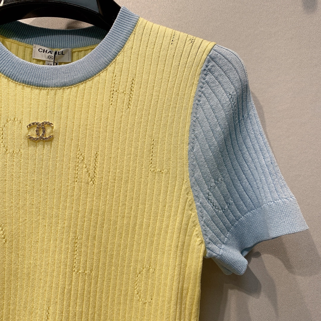 Chanel 2026 Yellow Knit Short-Sleeve T-Shirt 445138