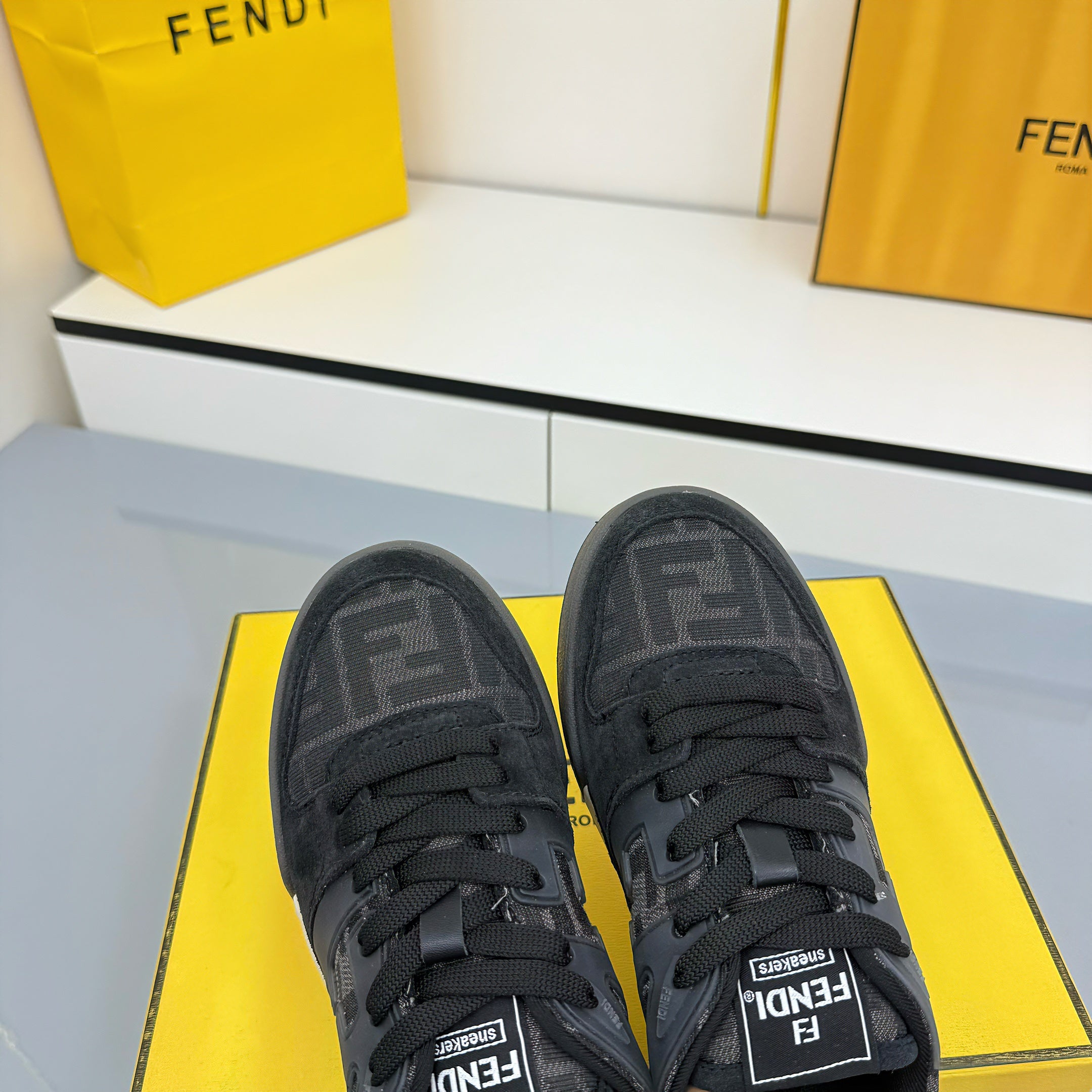 Fendi 2025 FF Jacquard Pattern Sneaker Black Suede Cowhide 559789