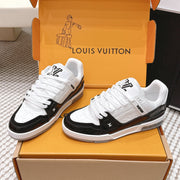 LV 26ss Trainer Sneakers White Black Patent Leather Cowhide 657929