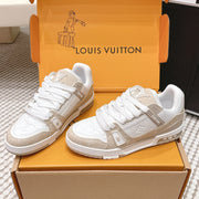 LV 26ss Trainer Sneakers White Beige Suede Cowhide 657930