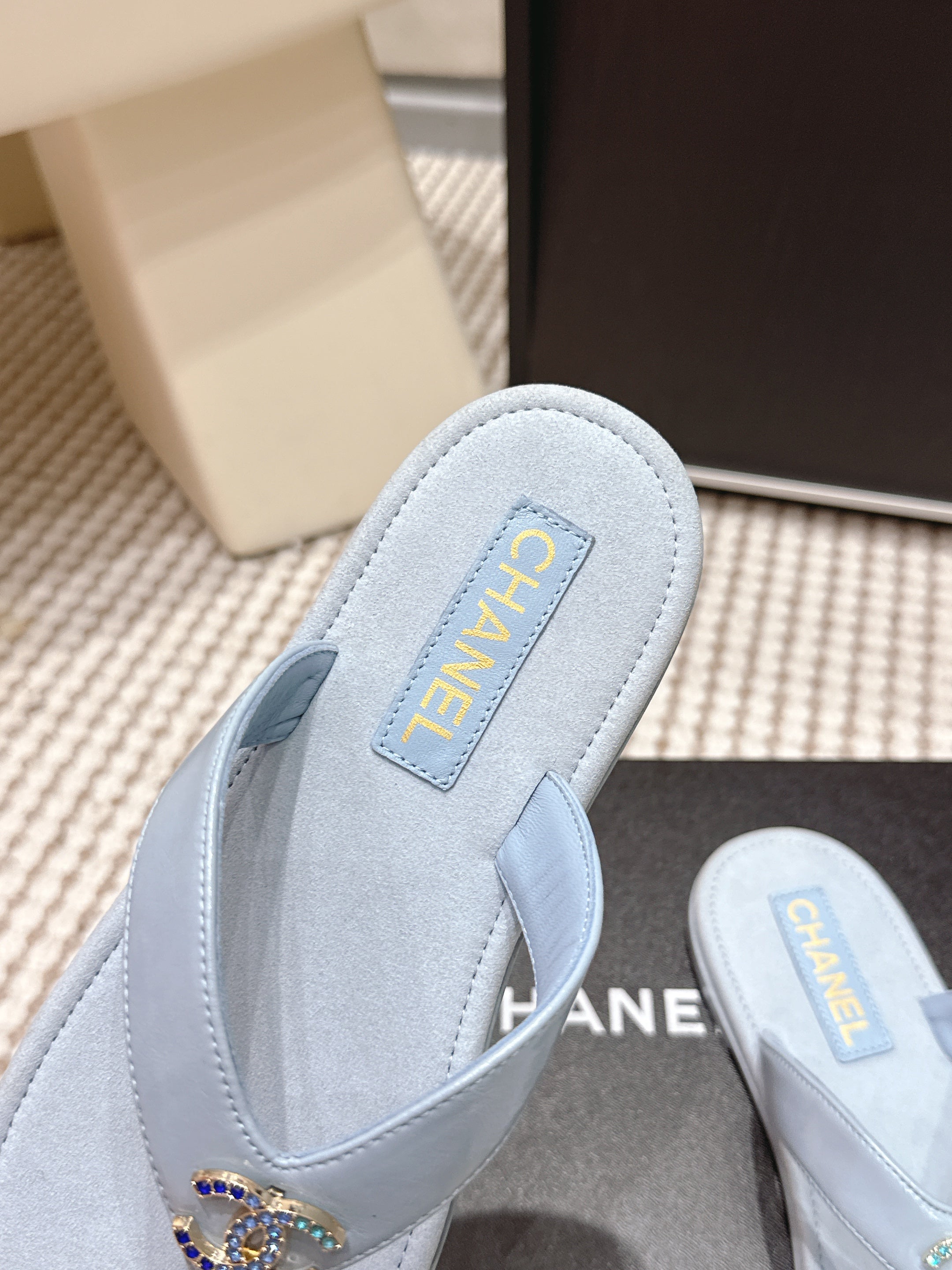 CC 26s Thong Sandals Baby Blue Suede Sheepskin 632356