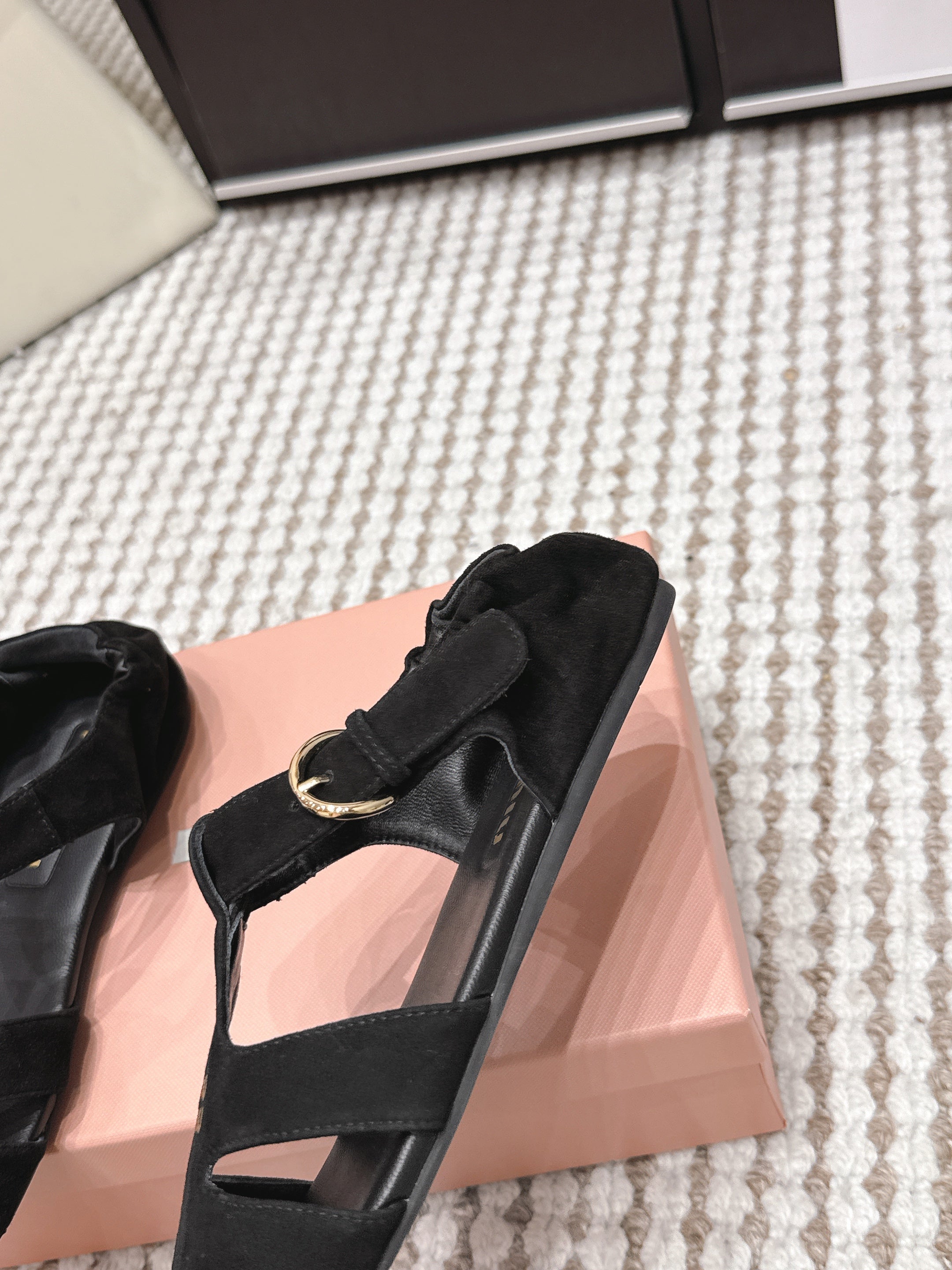 MIU 26 Roman Sandals Black Suede 632328