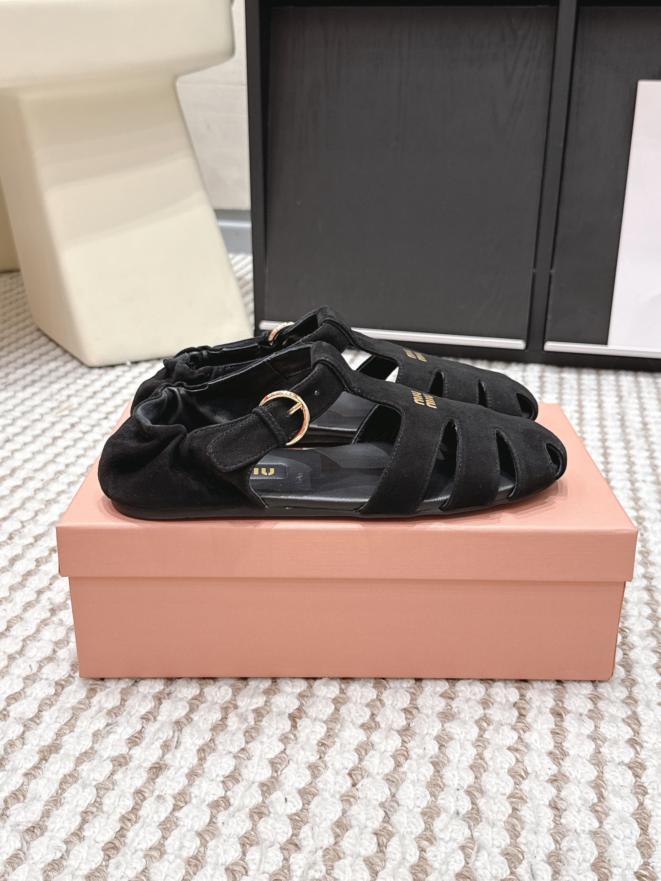 MIU 26 Roman Sandals Black Suede 632328