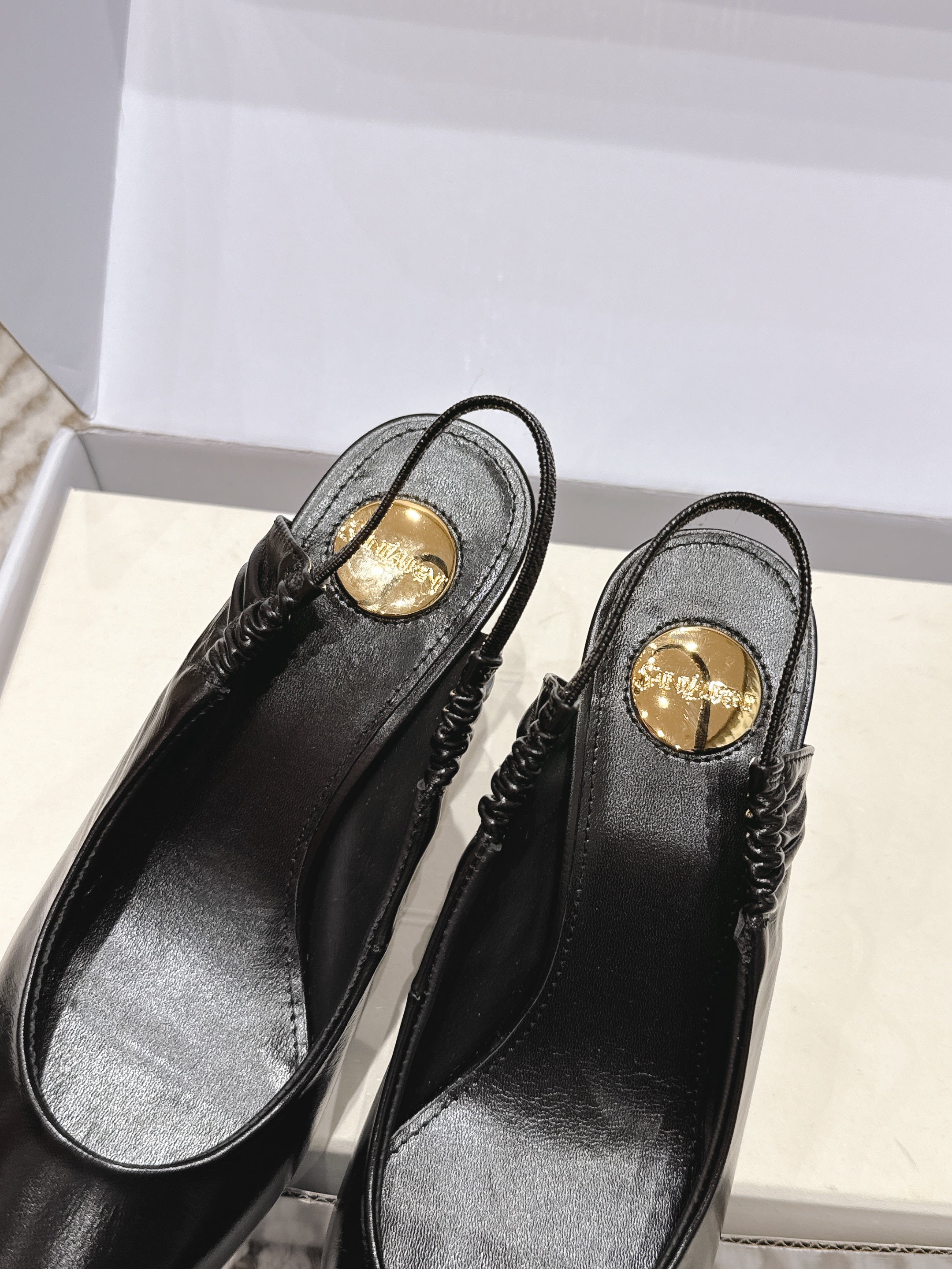 YSL 26ss Slingback 75 Black Glossy Leather 654715