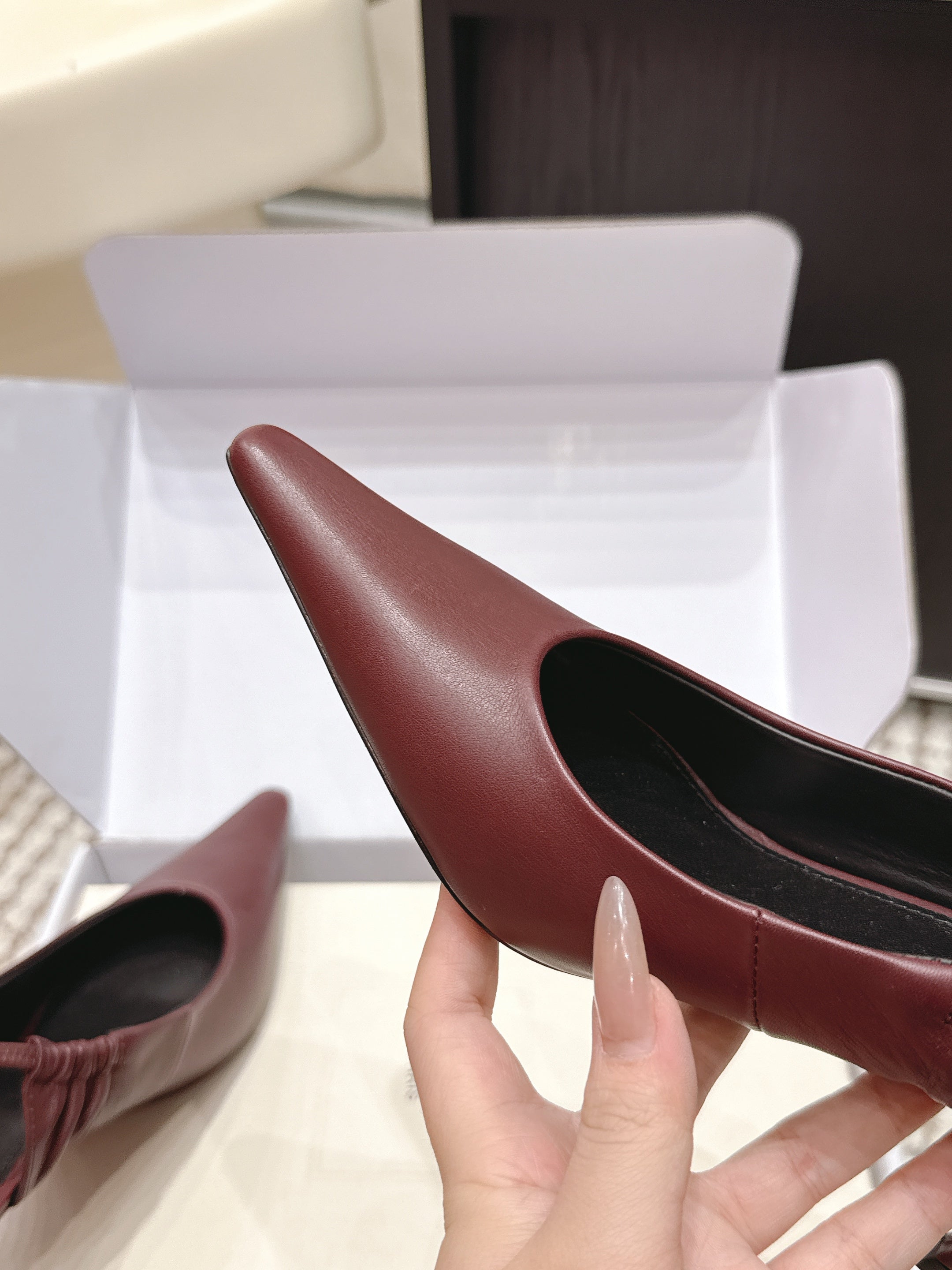 YSL 26ss Slingback 75 Burgundy Sheepskin 654720