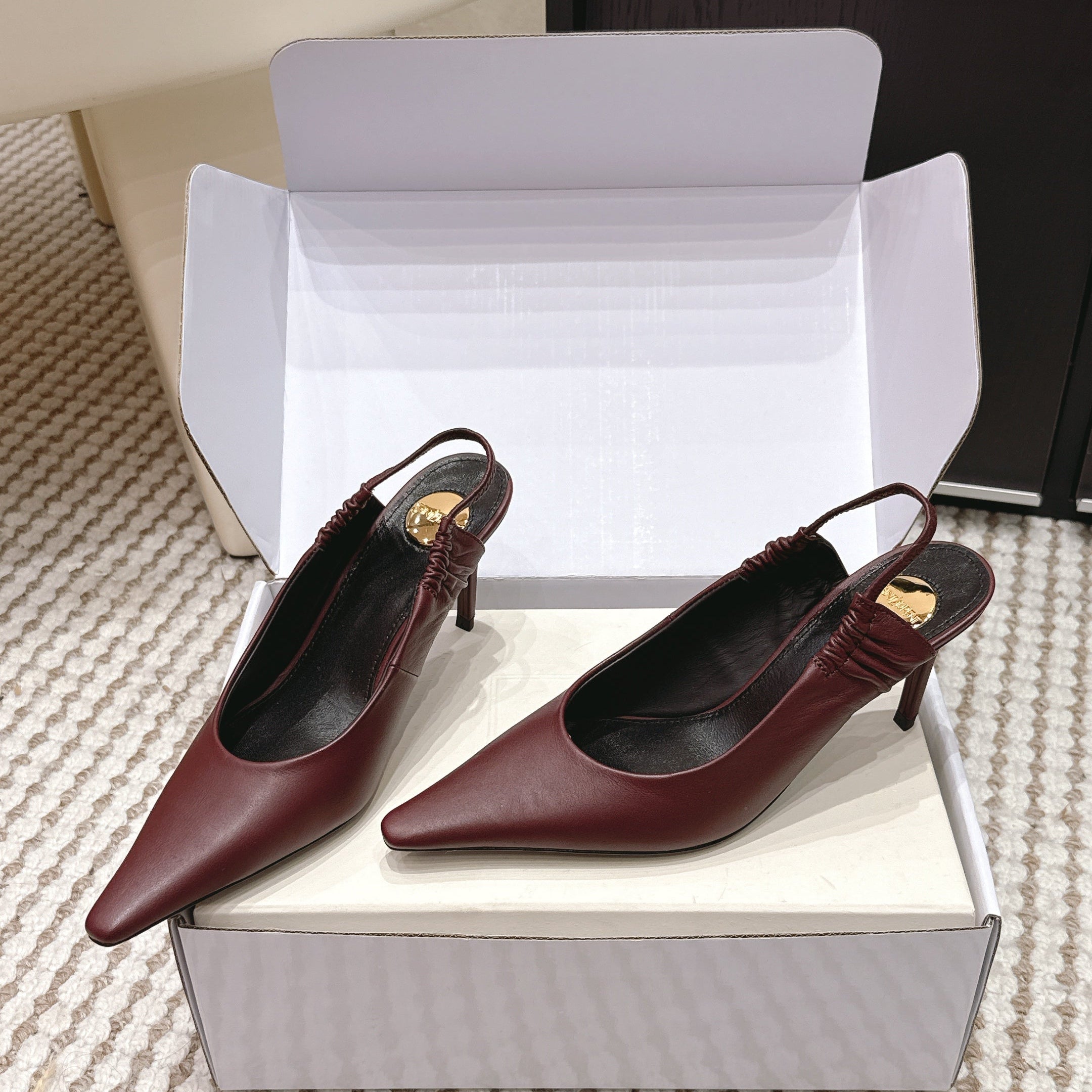 YSL 26ss Slingback 75 Burgundy Sheepskin 654720