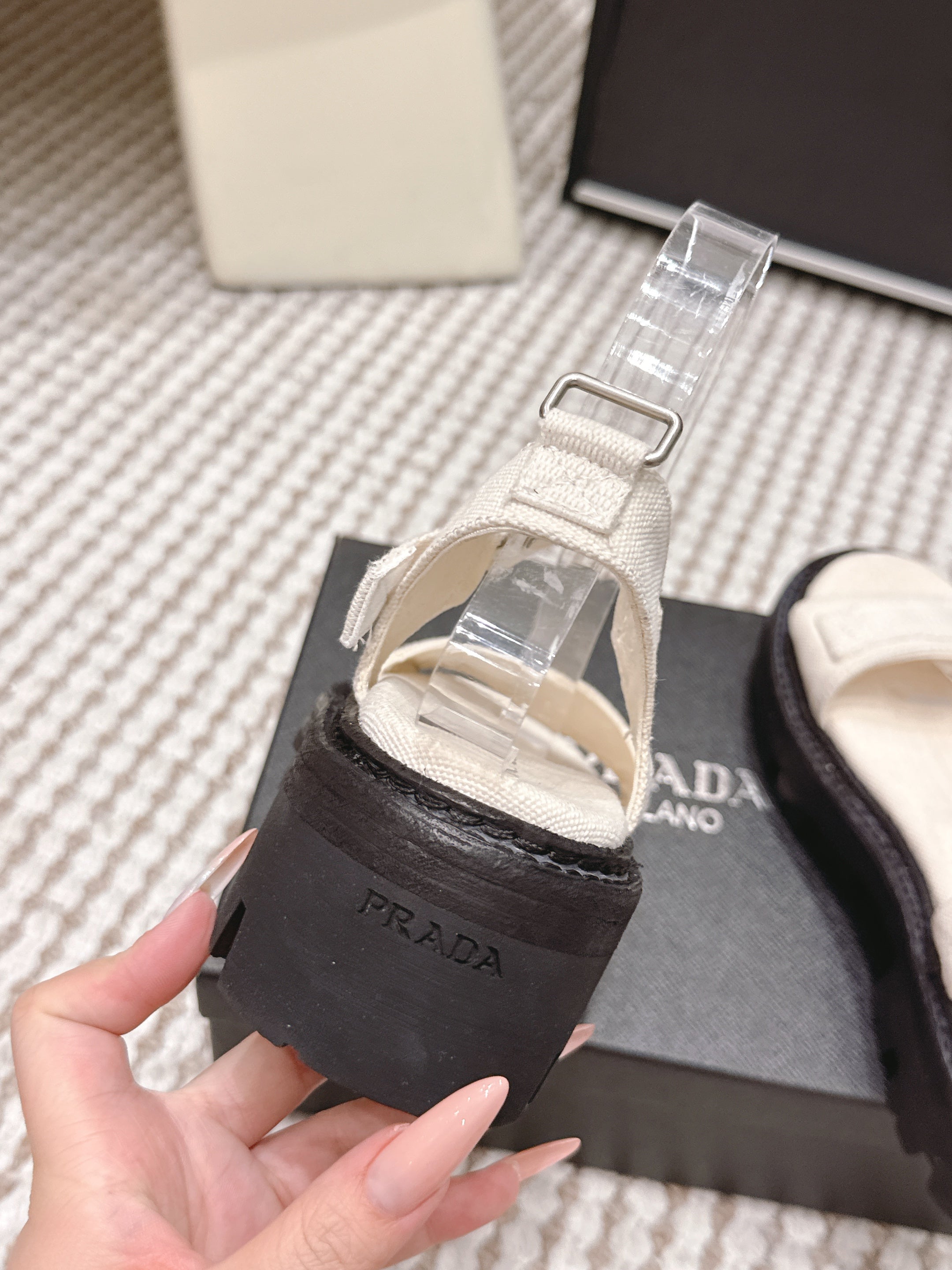 PRA 2026S Roman Sandals White Black Canvas 657521