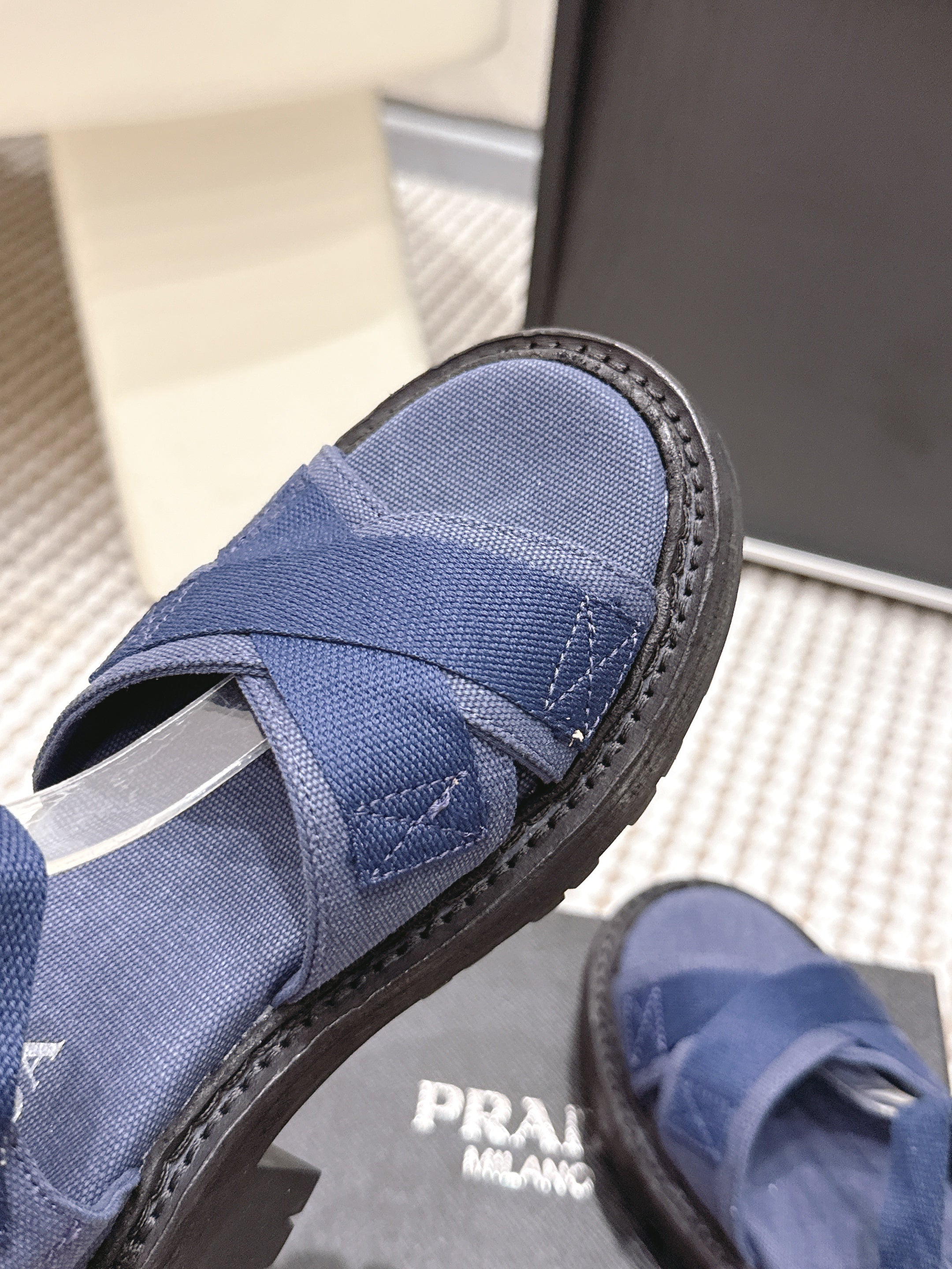 PRA 2026S Platform Sandals Dark Blue Canvas 657524