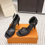 LV 26ss Peep-Toe Sandals 85 Black Mesh 663222