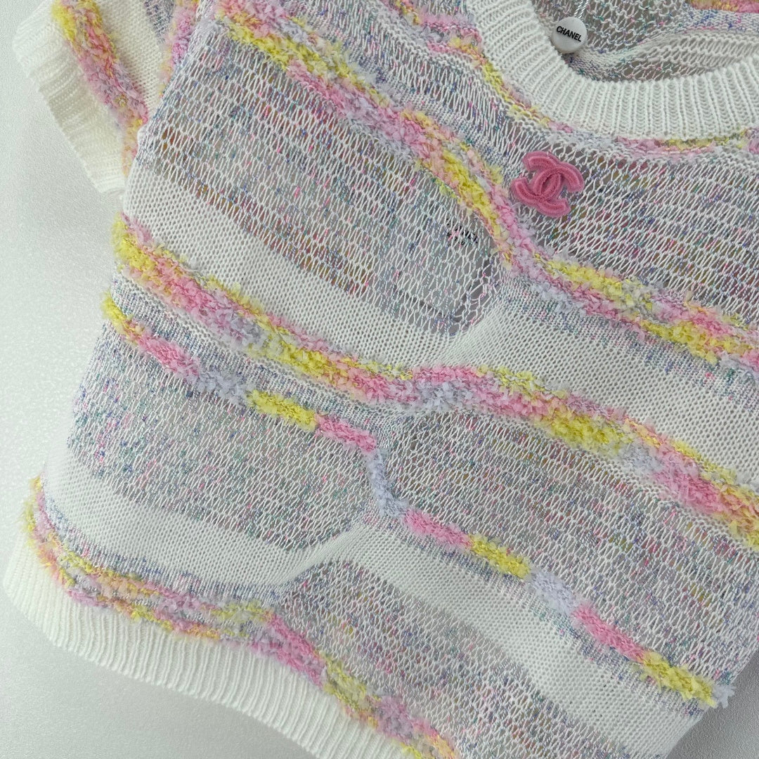 Chanel 2026 Hollow Short-sleeved Top Multicolor Wool Nylon
