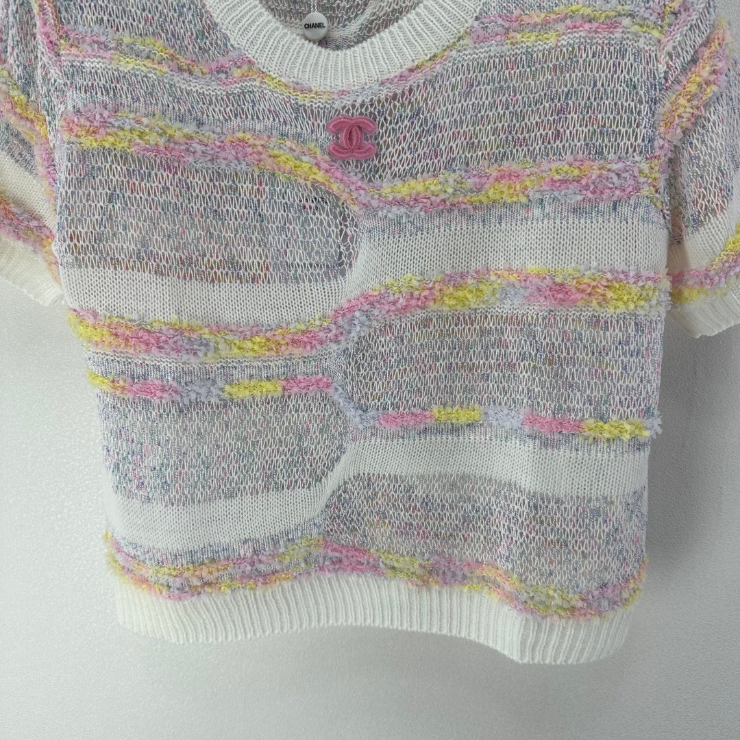 Chanel 2026 Hollow Short-sleeved Top Multicolor Wool Nylon