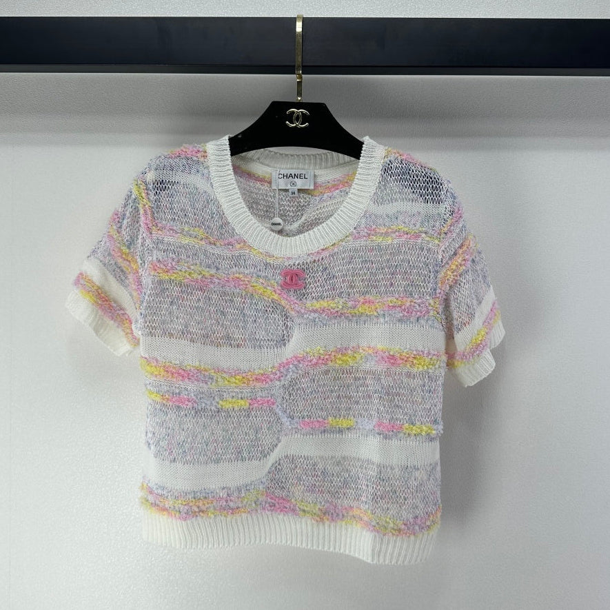 Chanel 2026 Hollow Short-sleeved Top Multicolor Wool Nylon