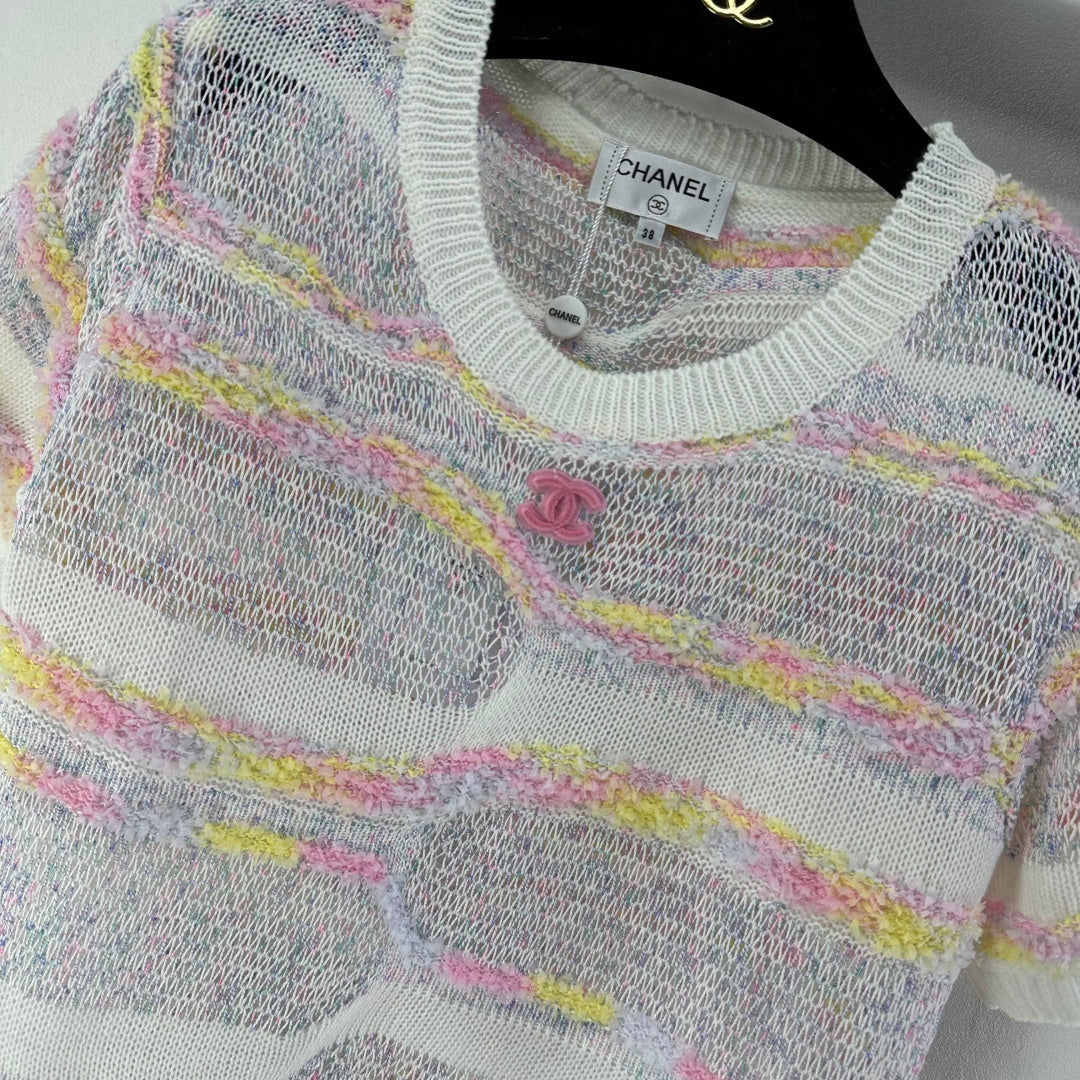 Chanel 2026 Hollow Short-sleeved Top Multicolor Wool Nylon