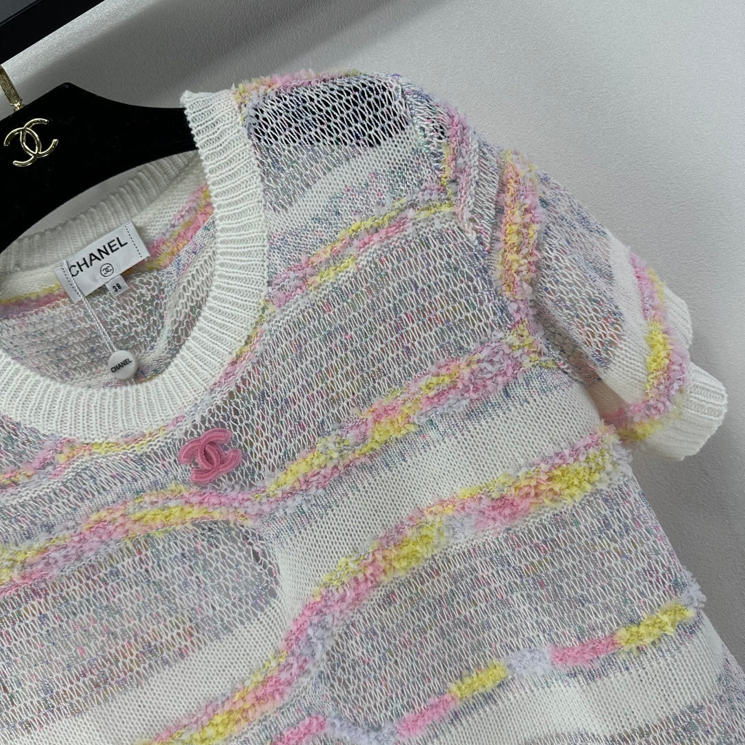 Chanel 2026 Hollow Short-sleeved Top Multicolor Wool Nylon