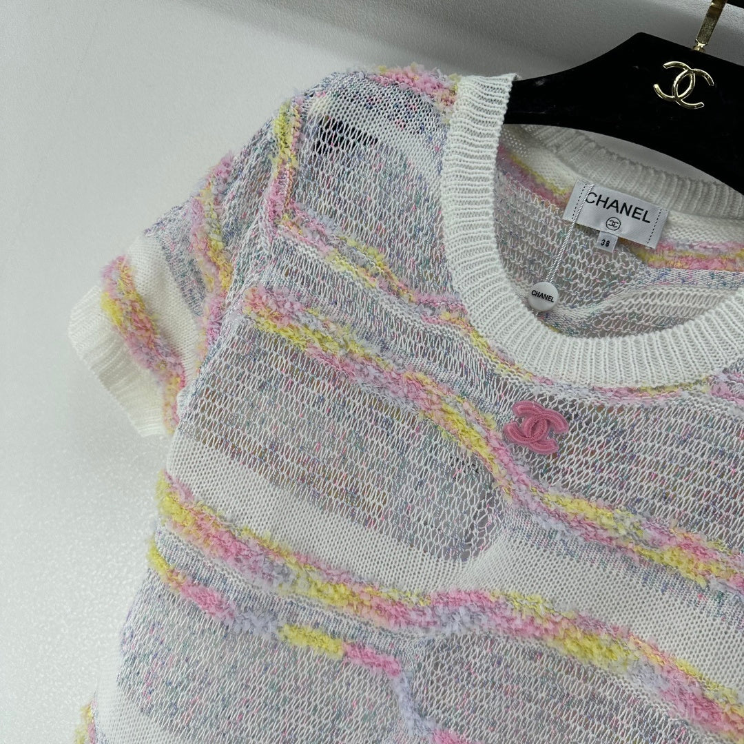 Chanel 2026 Hollow Short-sleeved Top Multicolor Wool Nylon