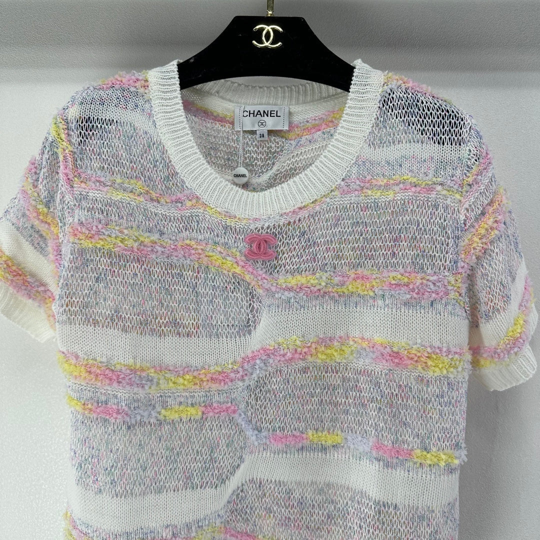 Chanel 2026 Hollow Short-sleeved Top Multicolor Wool Nylon