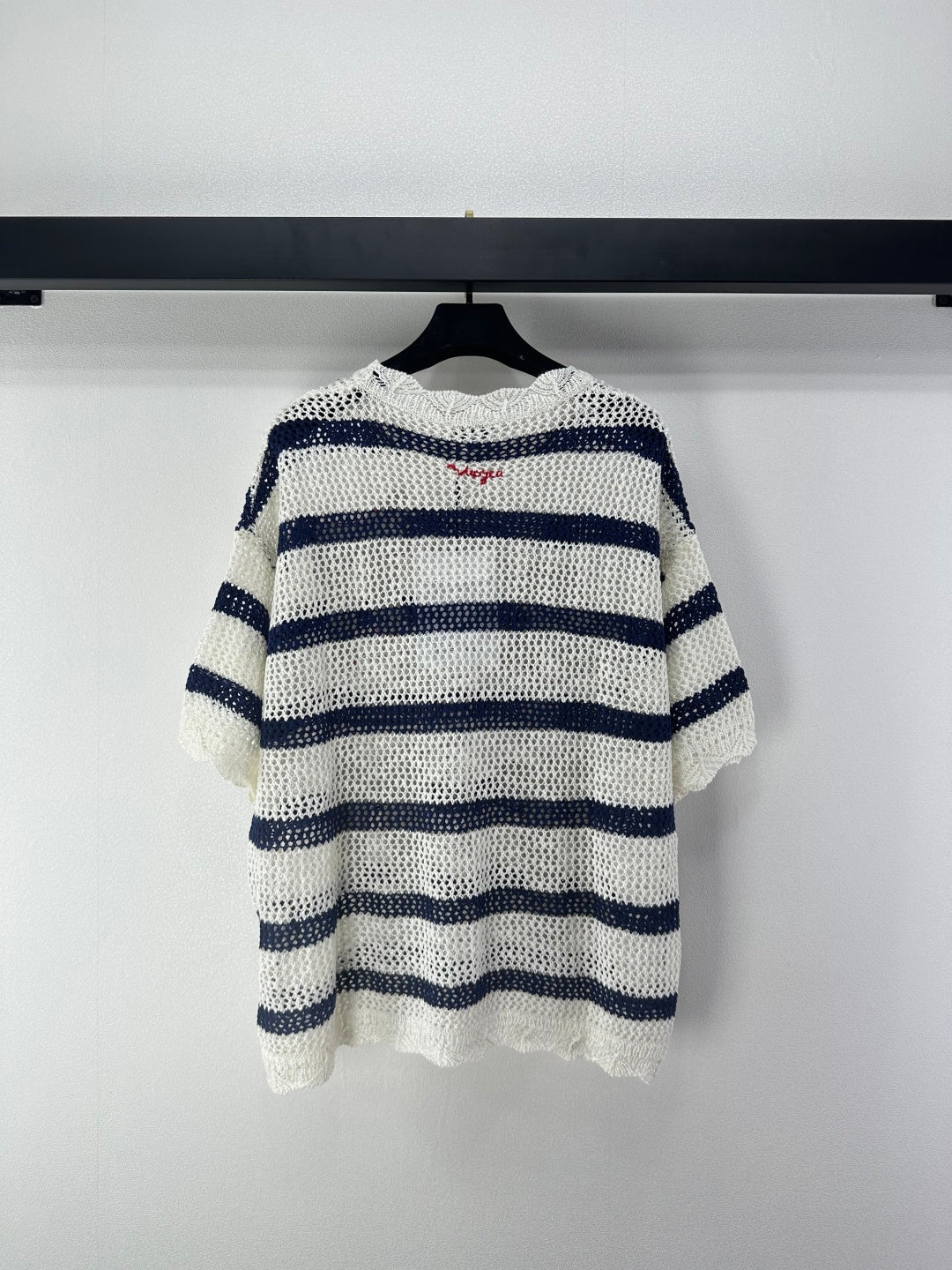 Chanel 2026 Bow Striped Short Sleeved Shirt White Red Wool 360696