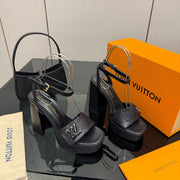 LV 26ss Platform Sandals 110 Black Leather 629619