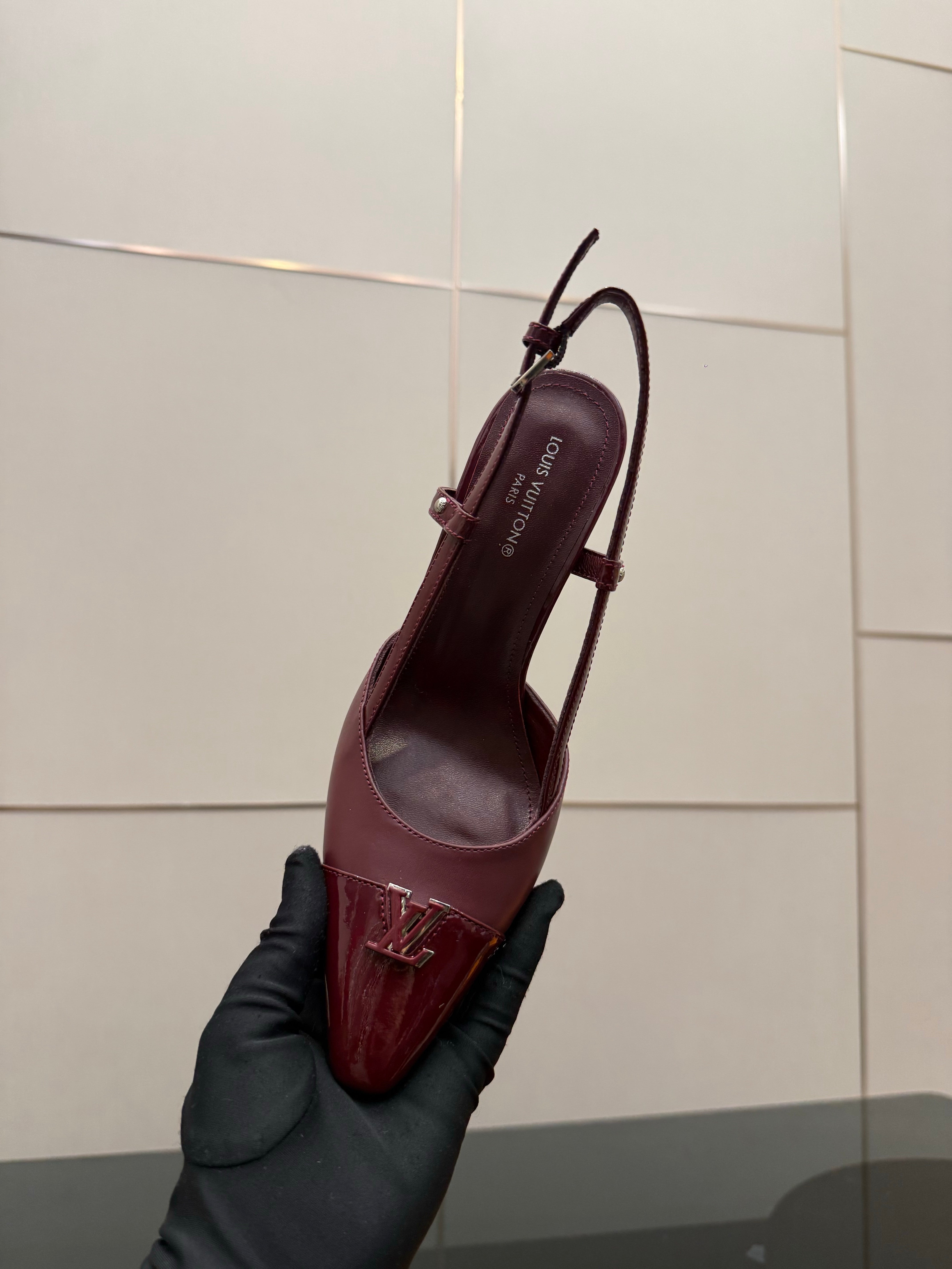 LV 26ss Slingback 90 Burgundy  Patent Leather 629634