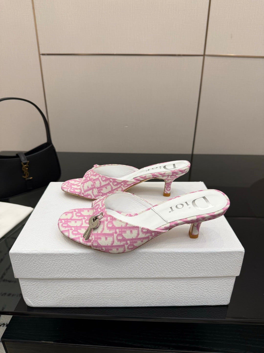Dior 2026 Lock & Key Diorissimo Slide Sandals 50mm Denim Leather 918050