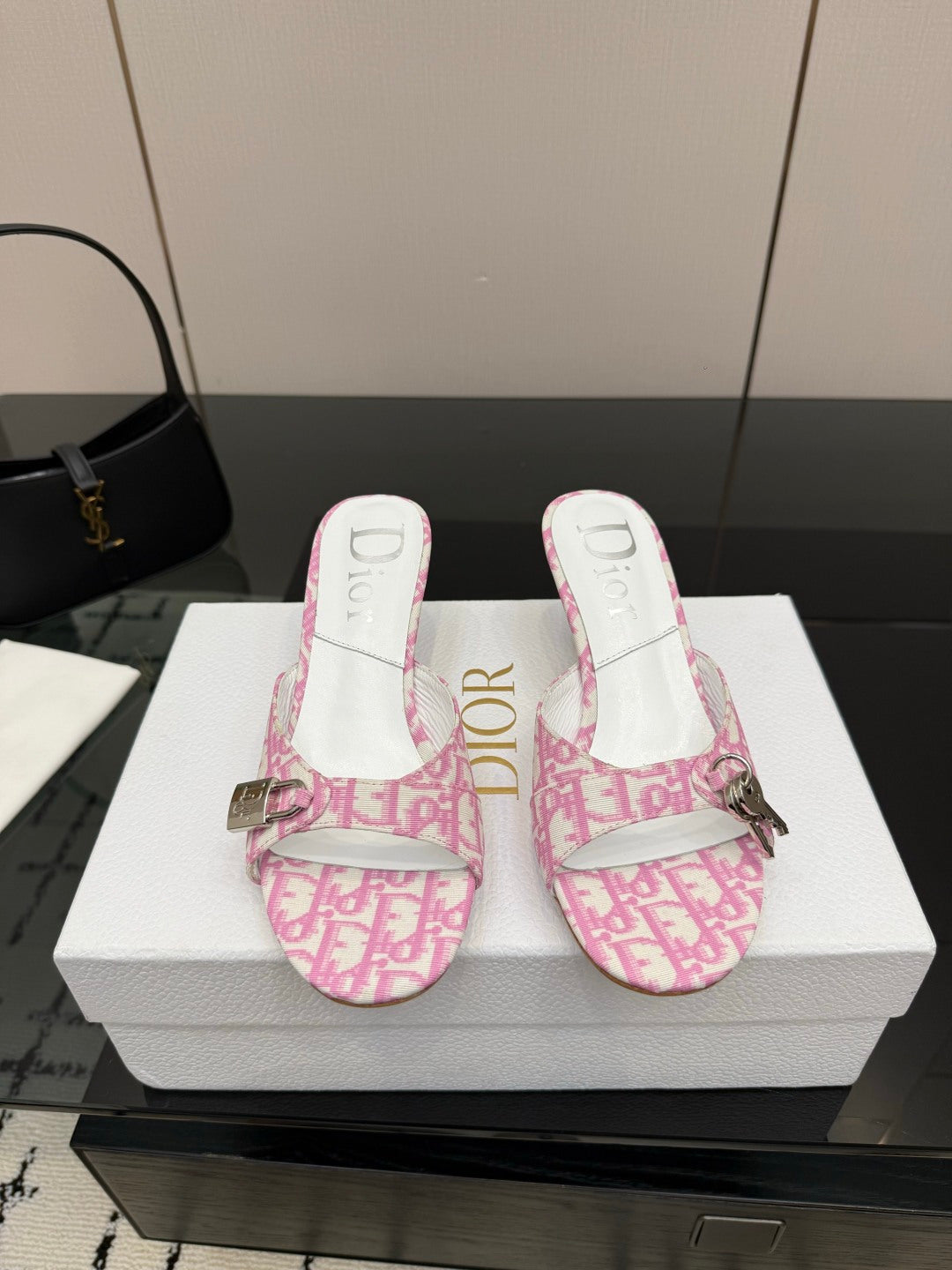 Dior 2026 Lock & Key Diorissimo Slide Sandals 50mm Denim Leather 918050