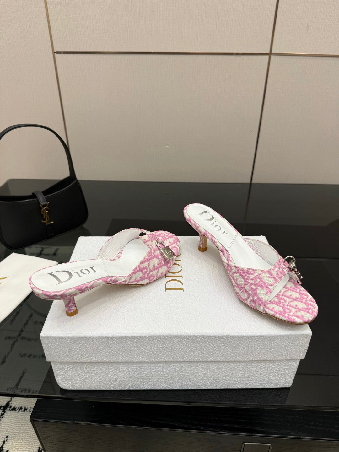 Dior 2026 Lock & Key Diorissimo Slide Sandals 50mm Denim Leather 918050