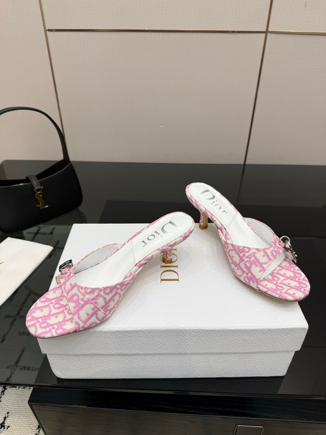 Dior 2026 Lock & Key Diorissimo Slide Sandals 50mm Denim Leather 918050