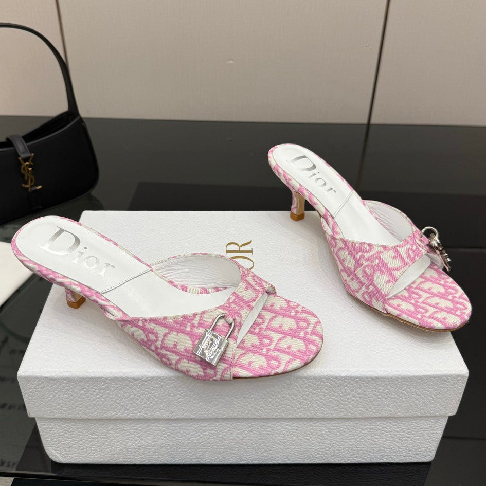 Dior 2026 Lock & Key Diorissimo Slide Sandals 50mm Denim Leather 918050