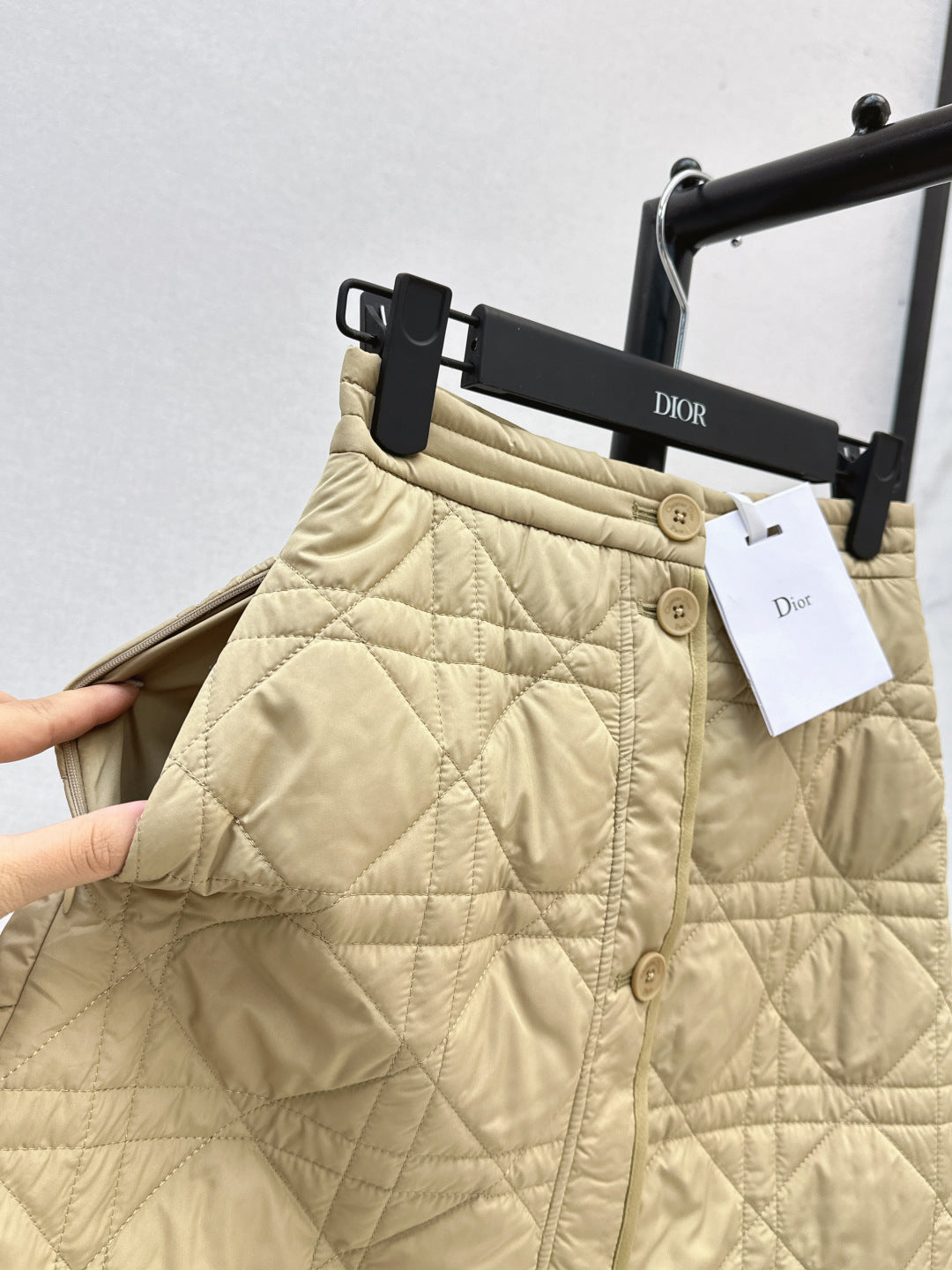 CD 25 Plaid Quilted Lapel Set Beige Cotton