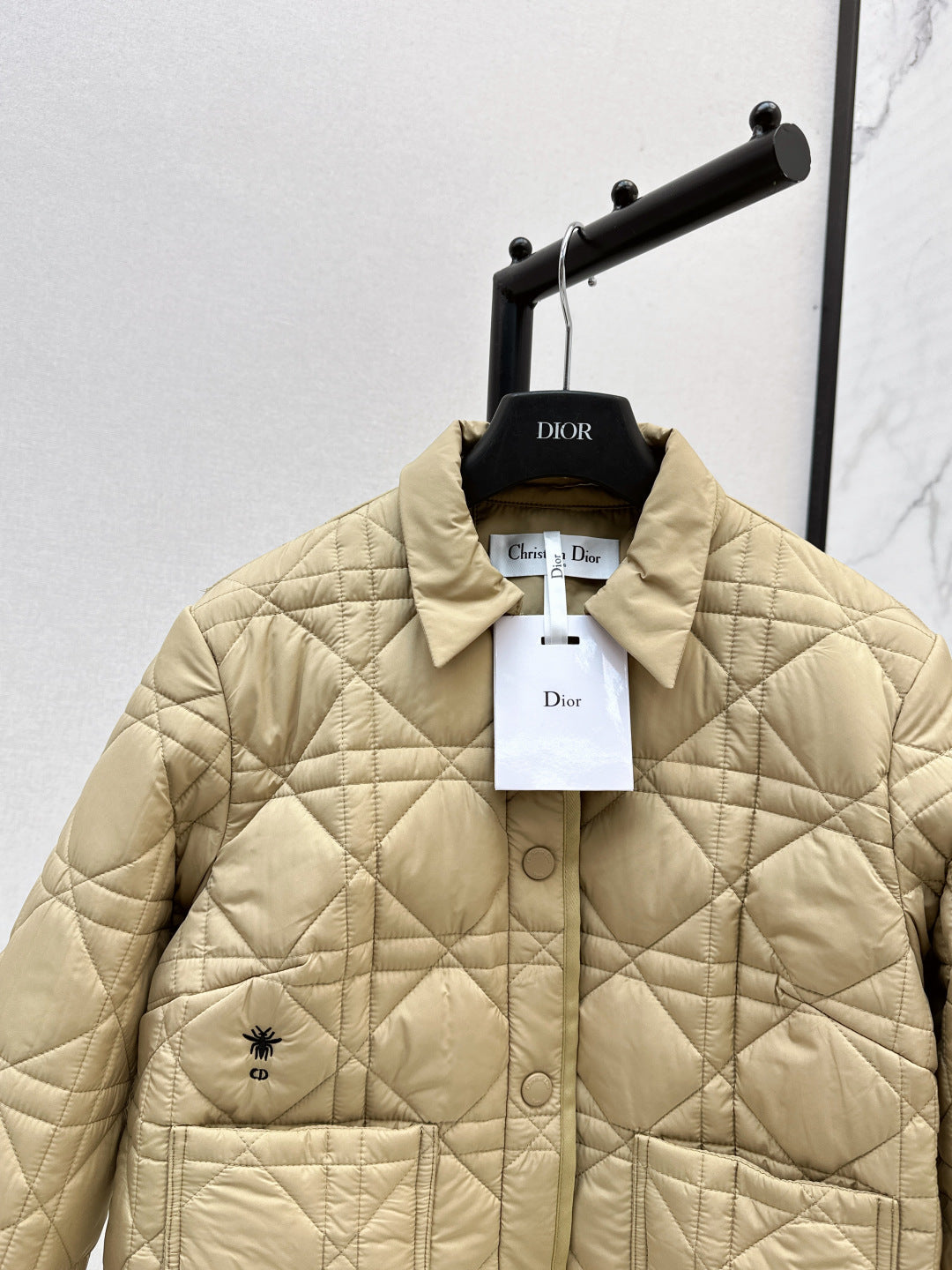 CD 25 Plaid Quilted Lapel Set Beige Cotton