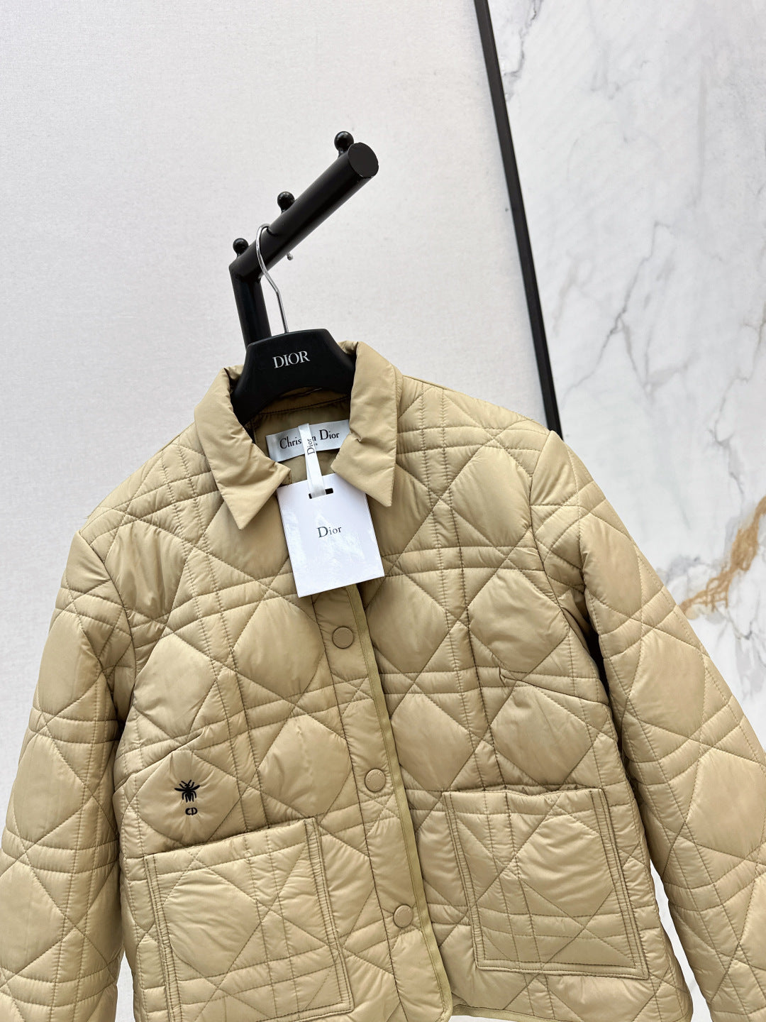 CD 25 Plaid Quilted Lapel Set Beige Cotton
