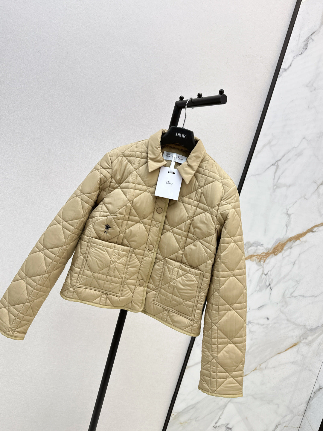 CD 25 Plaid Quilted Lapel Set Beige Cotton