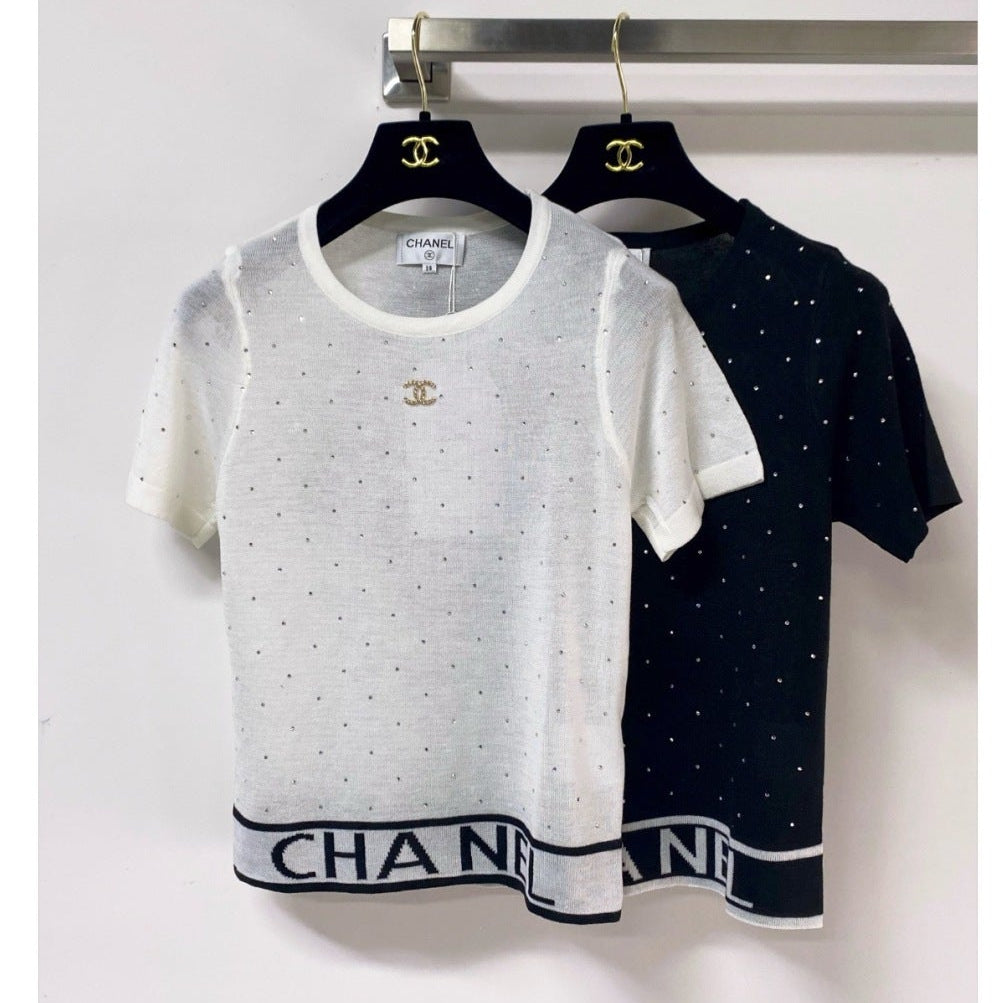 Chanel 2026 Rhinestone Knit Short-Sleeve Top Wool 330929