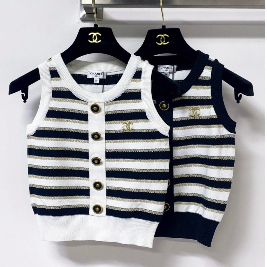 Chanel 2026 Striped Knit Vest Laine Wool 363124