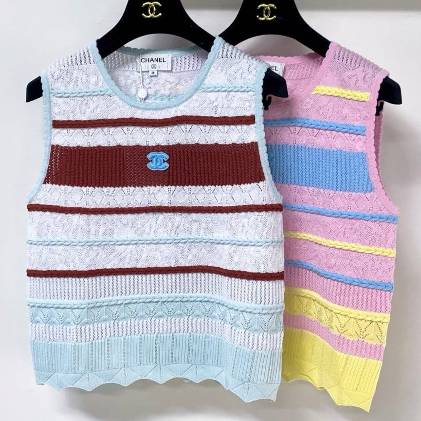 Chanel 2026 Striped Knit Vest Tencel 435140