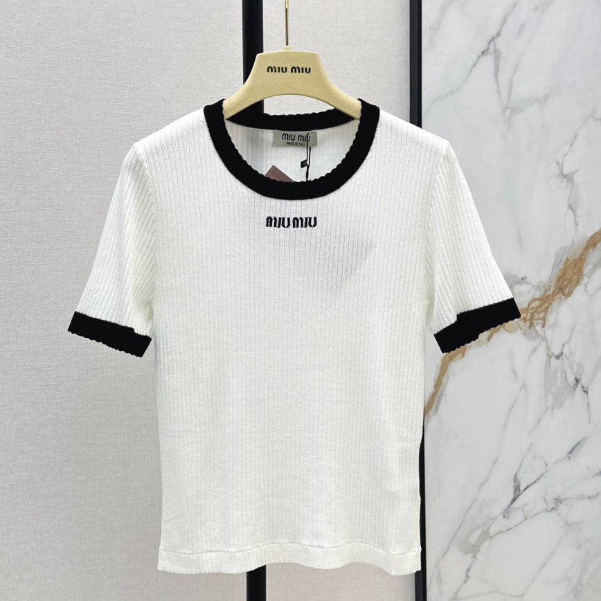 Miumiu 2026 Short-Sleeve Slim Fit White Wool 435284
