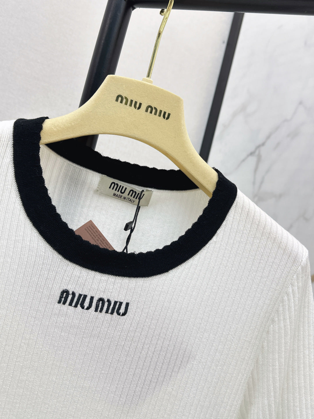 Miumiu 2026 Short-Sleeve Slim Fit White Wool 435284