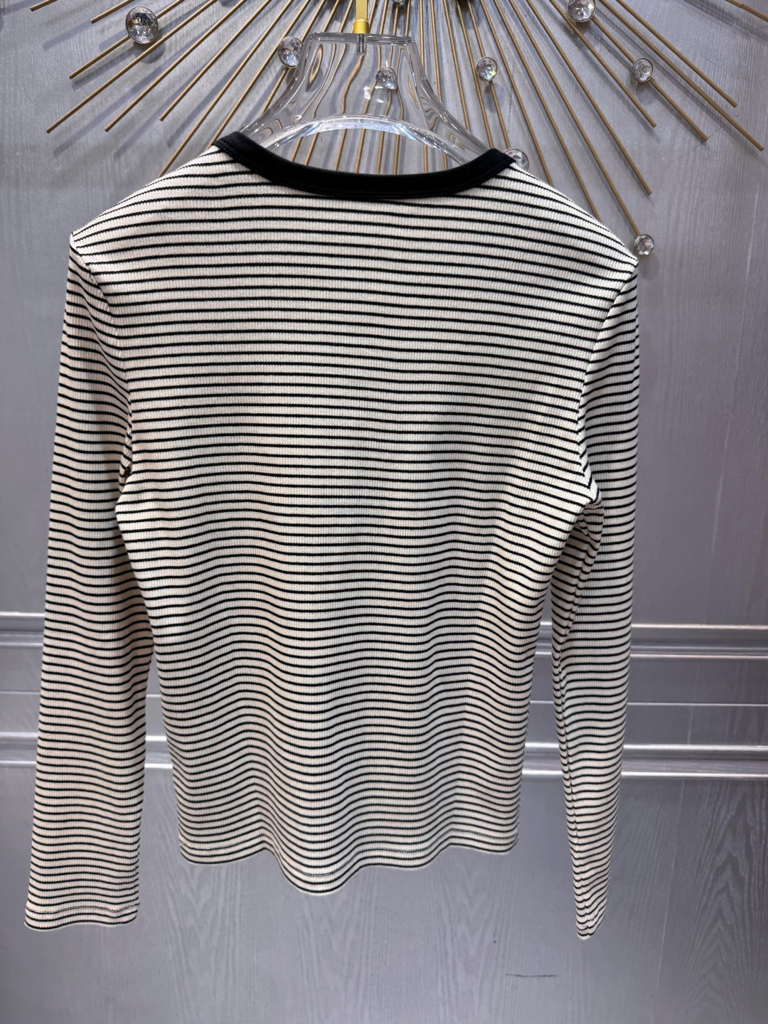 Celine 25  Striped Knitted Long-sleeved T-shirt White Black Cotton