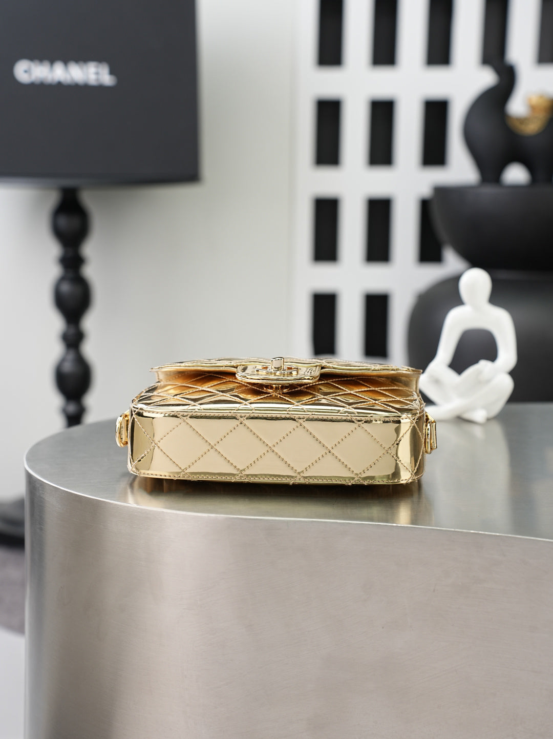 Chane 2026 Flap Mirror Bag Gold And Silver Metallic Calfskin